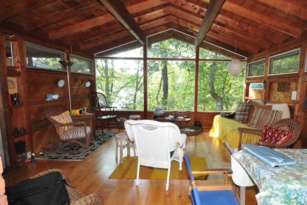 Living/Dining room in the 'New' house, looking out to the pond